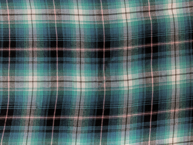 Teal-Blue-Multi Rayon Plaid Twill Woven Fabric