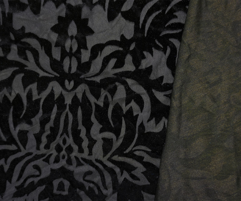 Black Designer Poly Blend Floral Burnout Velvet Knit Fabric