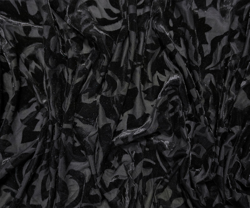 Black Designer Poly Blend Floral Burnout Velvet Knit Fabric