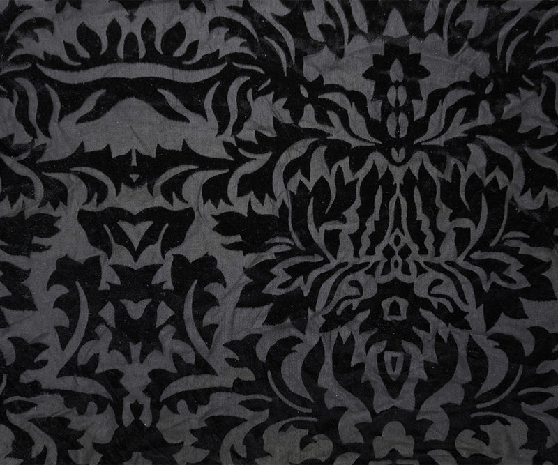 Black Designer Poly Blend Floral Burnout Velvet Knit Fabric