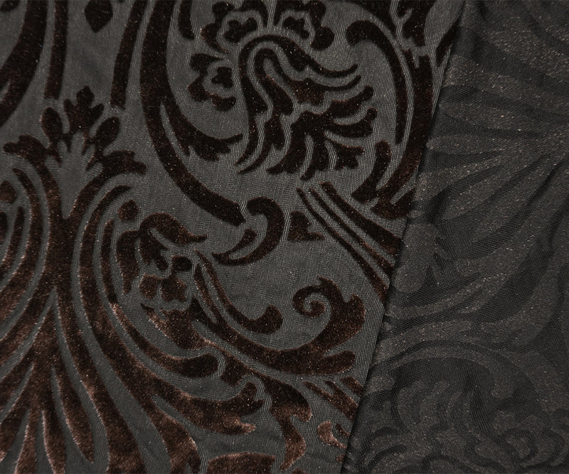 Brown Designer Poly Blend Floral Burnout Velvet Knit Fabric
