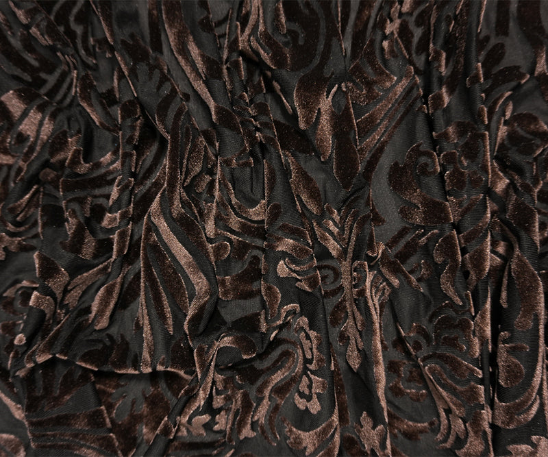 Brown Designer Poly Blend Floral Burnout Velvet Knit Fabric