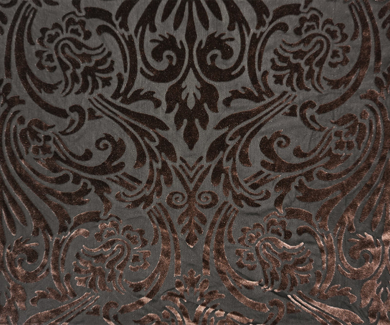 Brown Designer Poly Blend Floral Burnout Velvet Knit Fabric