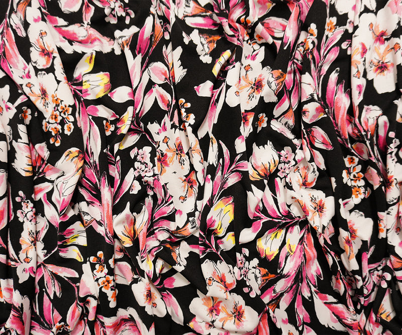 Black-Multi Famous Designer Poly Floral Print Jersey Knit Fabric