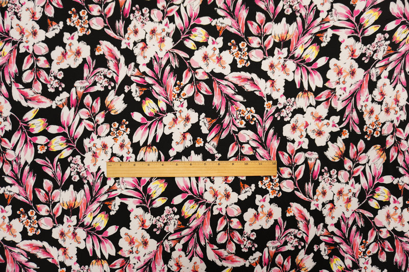 Black-Multi Famous Designer Poly Floral Print Jersey Knit Fabric