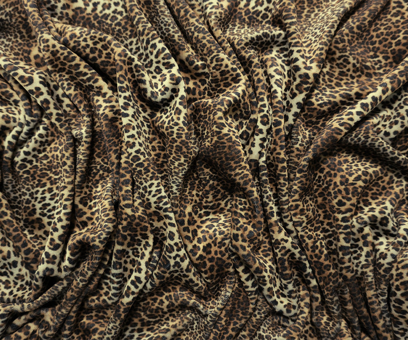 Brown-Multi Famous Designer Poly Spandex Leopard Printed Velour Knit Fabric