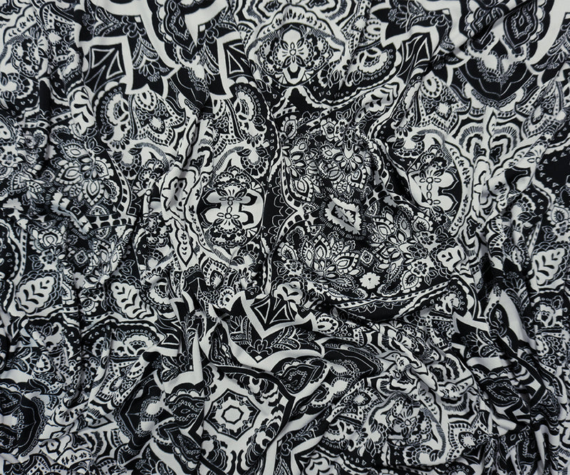Black-White Famous Designer Poly Floral ITY Jersey Knit Fabric