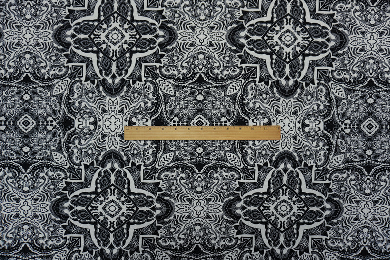 Black-White Famous Designer Poly Floral ITY Jersey Knit Fabric
