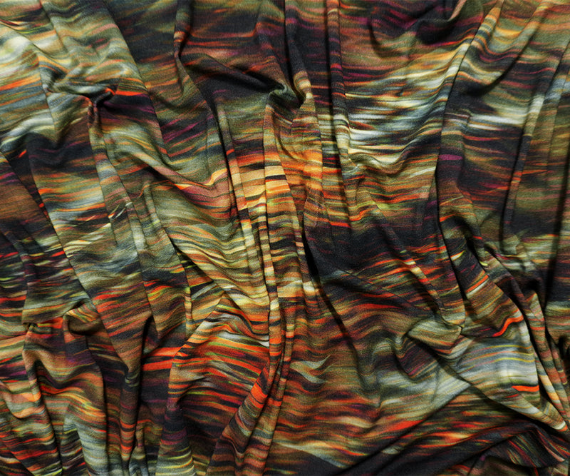 Red-Green-Multi Famous Designer Viscose Abstract Jersey Knit Fabric