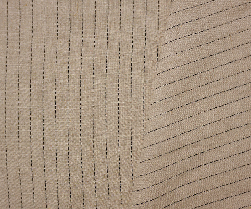 Beige-Black Famous Designer Linen Stripe Slub Woven Fabric