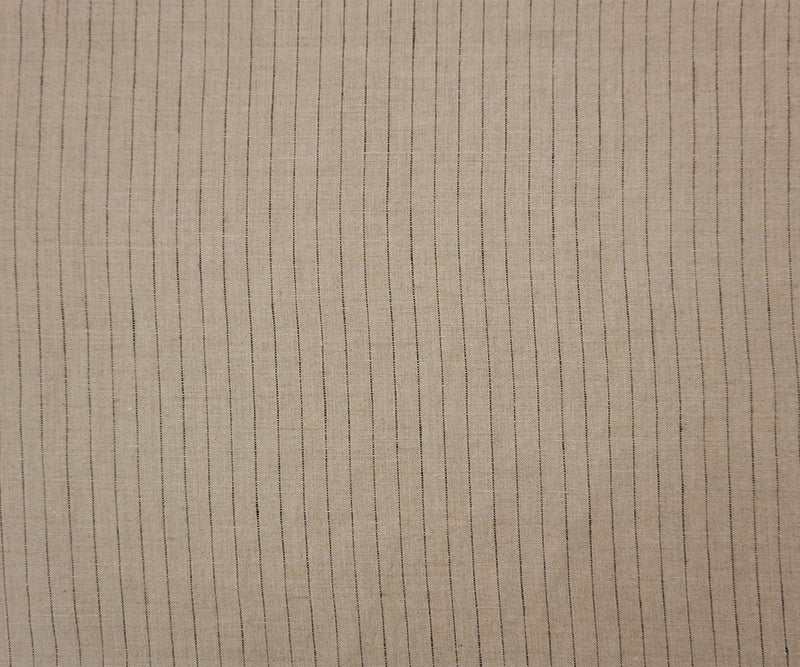 Beige-Black Famous Designer Linen Stripe Slub Woven Fabric