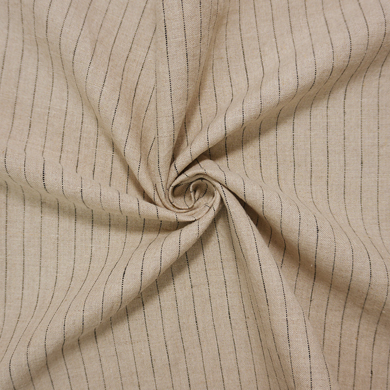 Beige-Black Famous Designer Linen Stripe Slub Woven Fabric