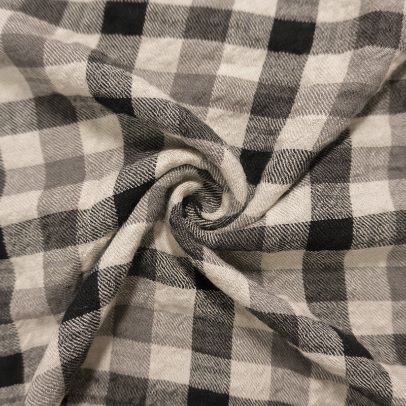 Beige-Black Designer Rayon Poly Spandex Check Twill Woven Fabric