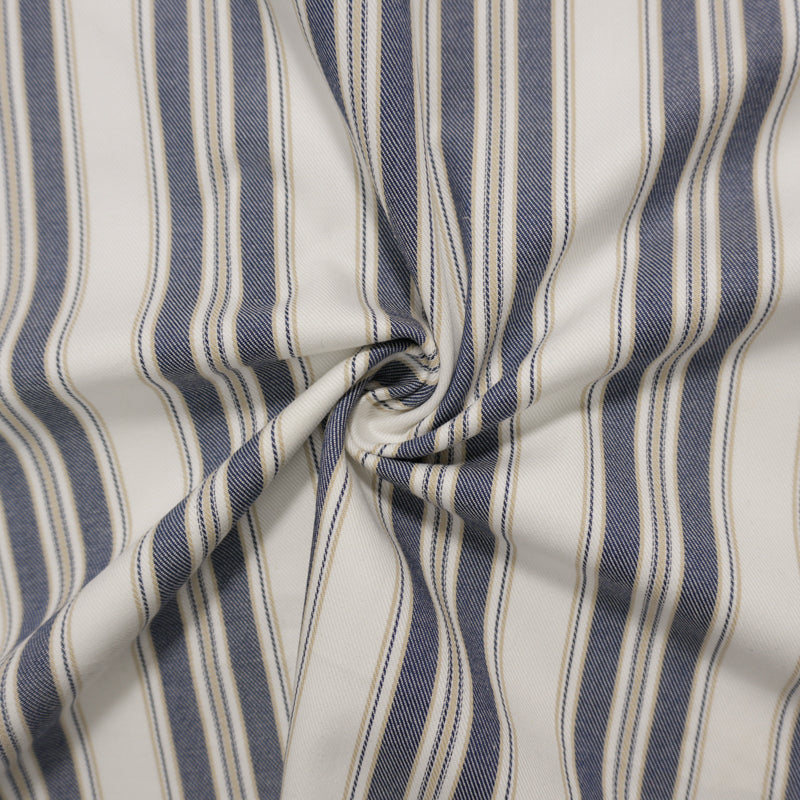 Blue-White Designer Cotton Viscose Stripe Twill Woven Fabric