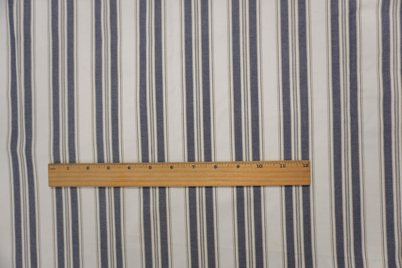 Blue-White Designer Cotton Viscose Stripe Twill Woven Fabric