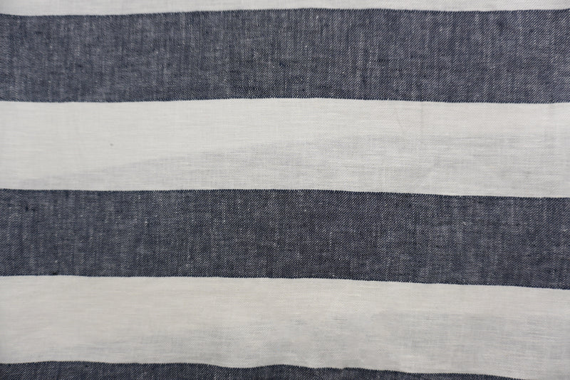 Navy-White Famous Designer Linen Cotton Stripe Twill Woven Fabric