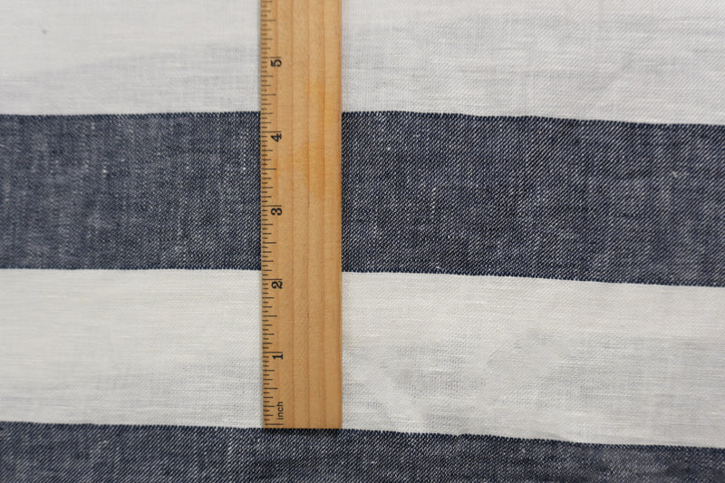 Navy-White Famous Designer Linen Cotton Stripe Twill Woven Fabric