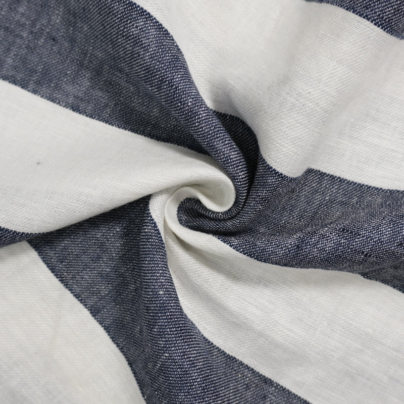 Navy-White Famous Designer Linen Cotton Stripe Twill Woven Fabric