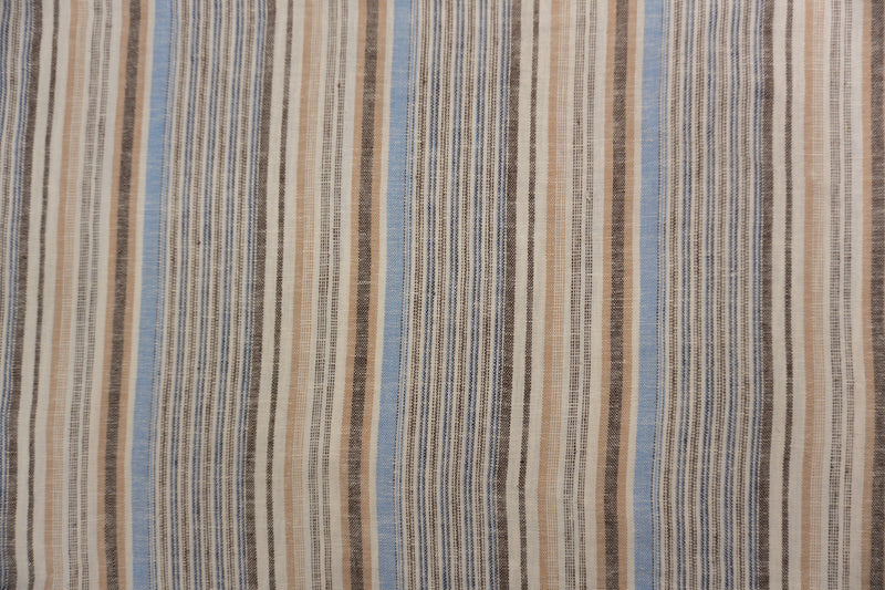 Beige-Blue Famous Designer Linen Rayon Stripe Woven Fabric