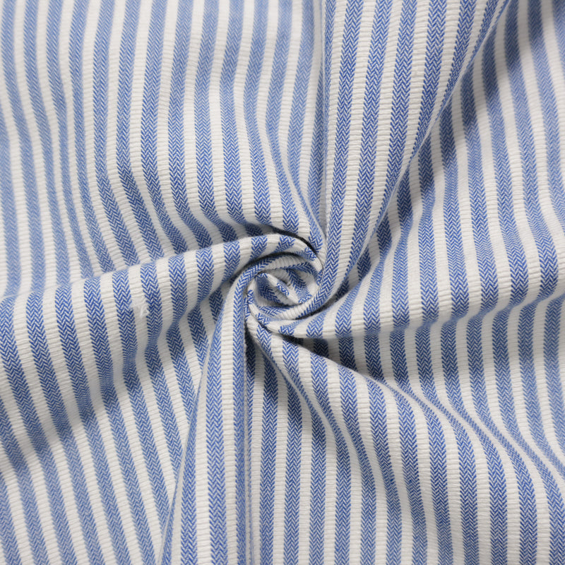 Blue-White Famous Designer Cotton Spandex Stripe Herringbone Twill Woven Fabric