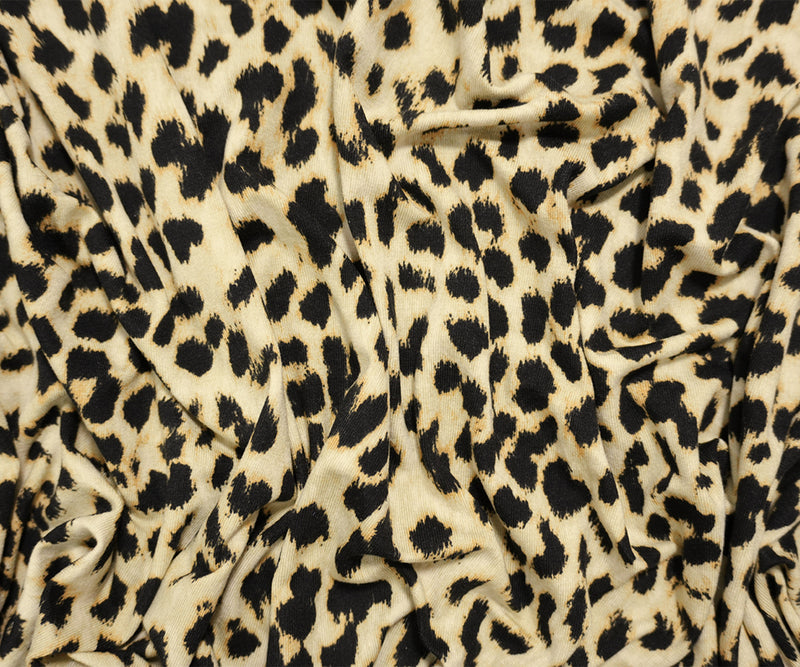 Beige Famous Designer Viscose Cheetah Print Jersey Knit Fabric