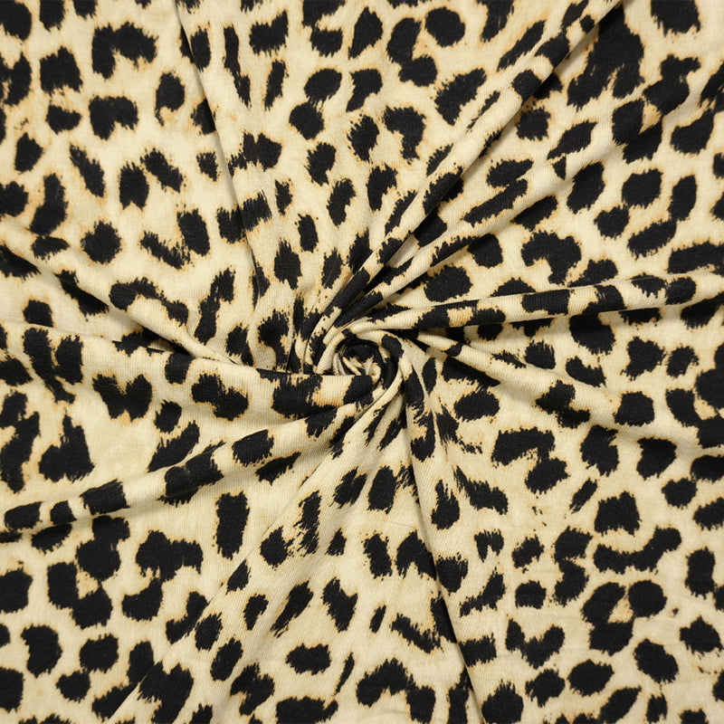 Beige Famous Designer Viscose Cheetah Print Jersey Knit Fabric