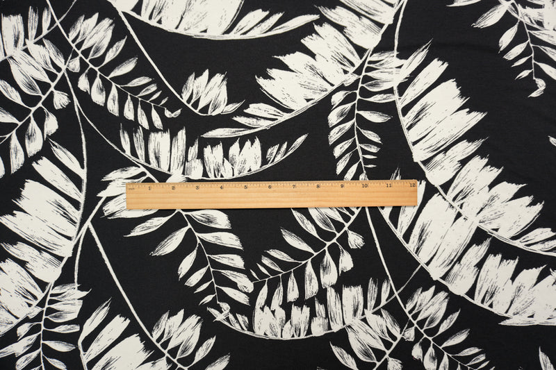 Black-White Famous Designer Viscose Leaves Jersey Knit Fabric