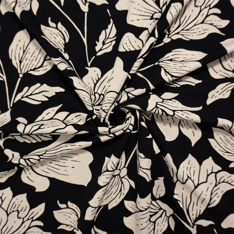 Black-Beige Famous Designer Viscose Floral Jersey Knit Fabric