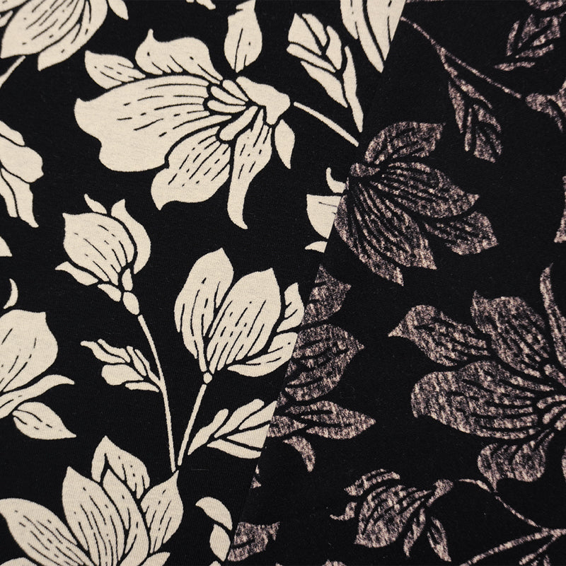 Black-Beige Famous Designer Viscose Floral Jersey Knit Fabric