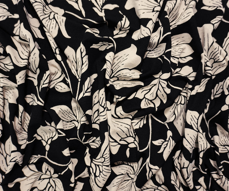 Black-Beige Famous Designer Viscose Floral Jersey Knit Fabric