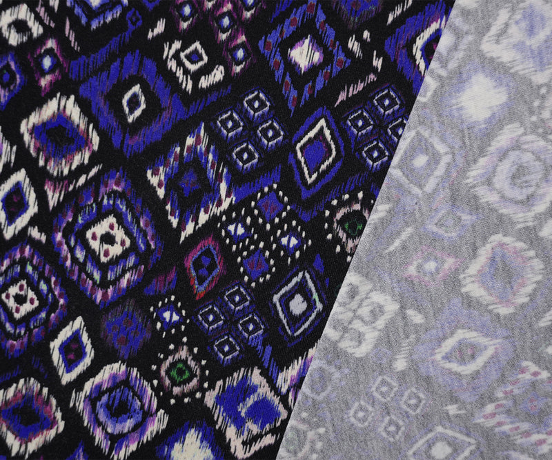 Black-Blue Famous Designer Viscose Ikat Print Jersey Knit Fabric