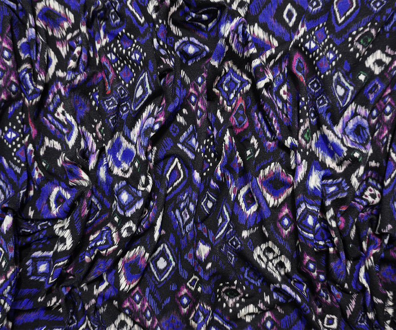 Black-Blue Famous Designer Viscose Ikat Print Jersey Knit Fabric