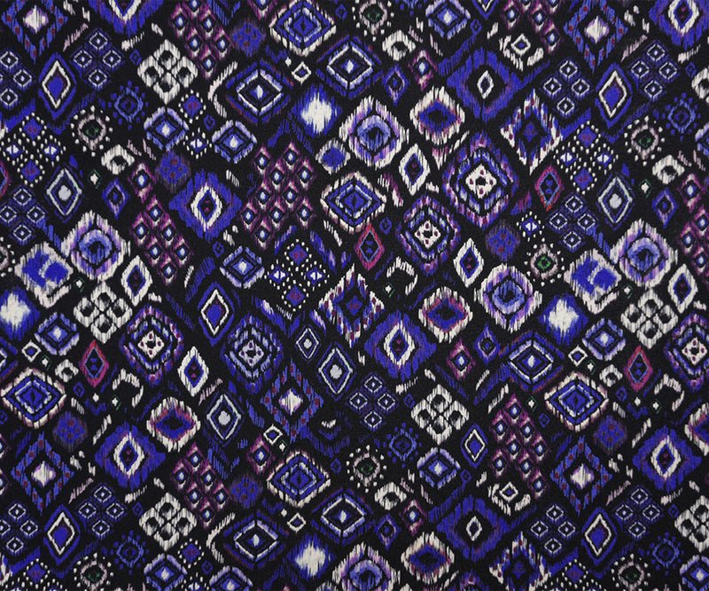 Black-Blue Famous Designer Viscose Ikat Print Jersey Knit Fabric