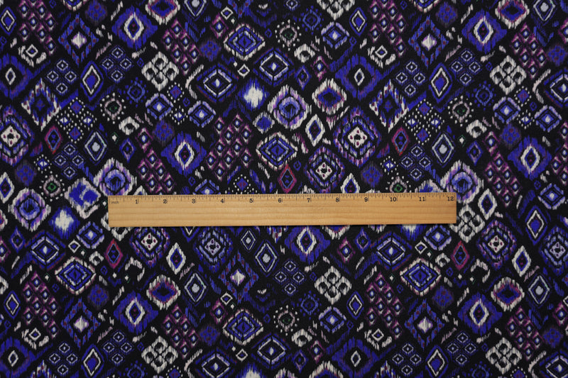 Black-Blue Famous Designer Viscose Ikat Print Jersey Knit Fabric