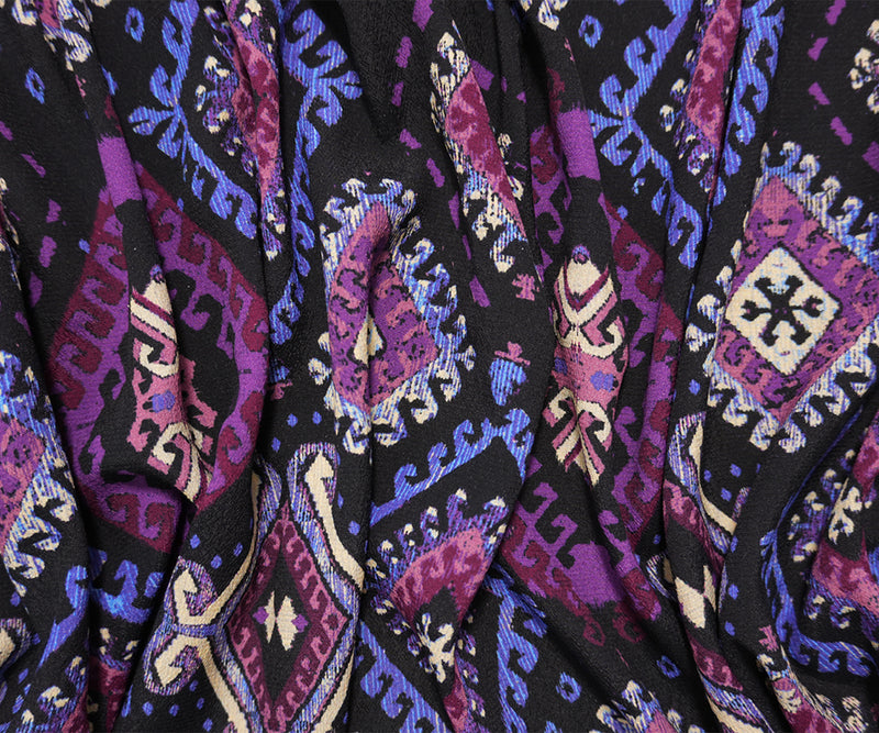 Black-Multi Famous Designer Viscose Aztec Crepe Faille Fabric