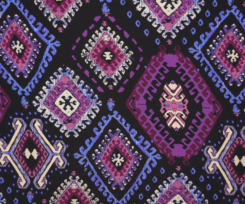 Black-Multi Famous Designer Viscose Aztec Crepe Faille Fabric
