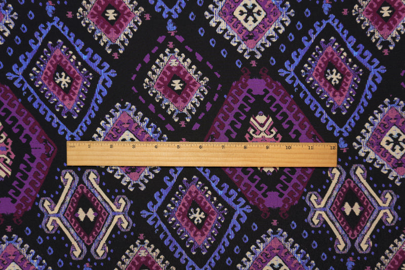 Black-Multi Famous Designer Viscose Aztec Crepe Faille Fabric