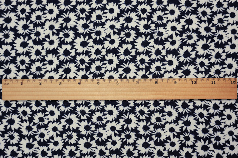 Deep Navy-White Famous Designer Viscose Floral Printed Crepe Faille Woven Fabric