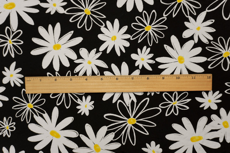 Black-White Famous Designer Viscose Daisy Printed Challis Fabric