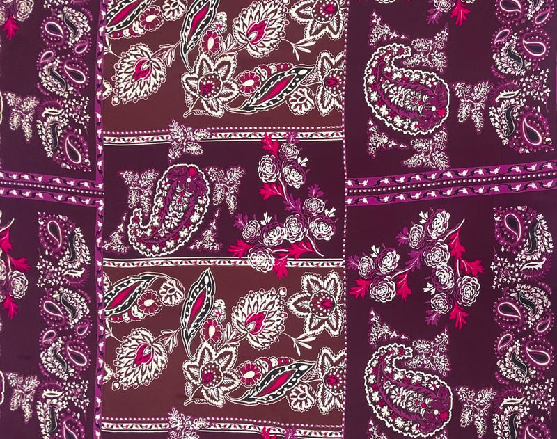 Purple-Multi Famous Designer Viscose Paisley Crepe Faille Fabric
