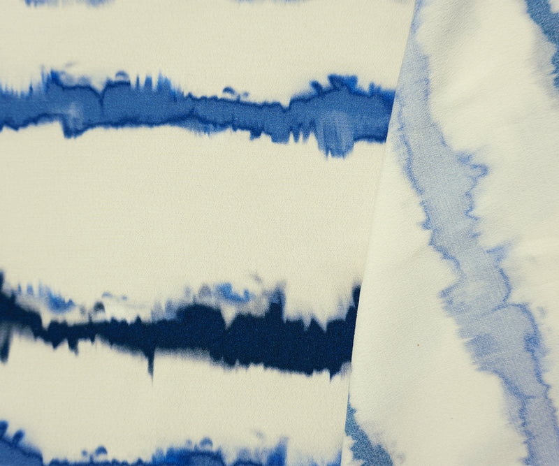 Blue-Multi Famous Designer Viscose Tie Dye Crepe Faille Fabric
