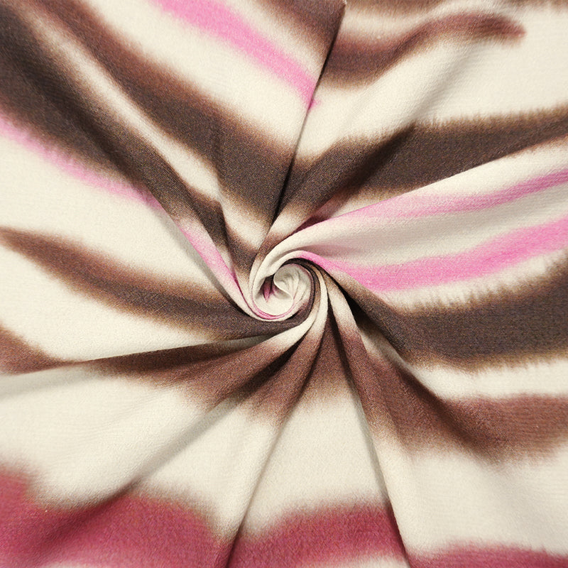 Brown-Pink Famous Designer Viscose Zebra Crepe Faille Fabric