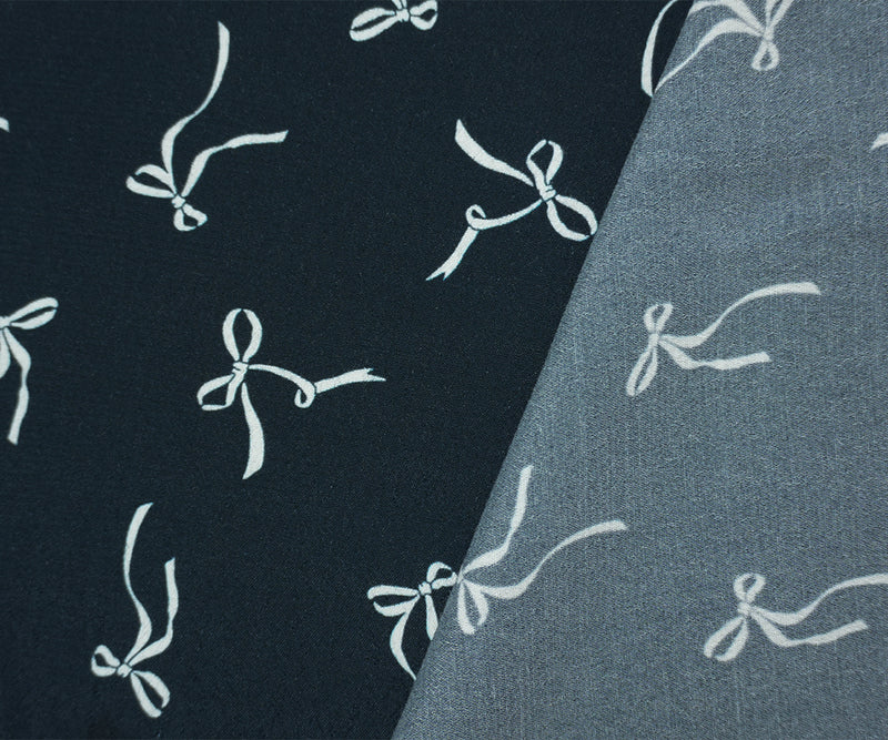 Deep Navy-White Famous Designer Viscose Bow Crepe Faille Fabric