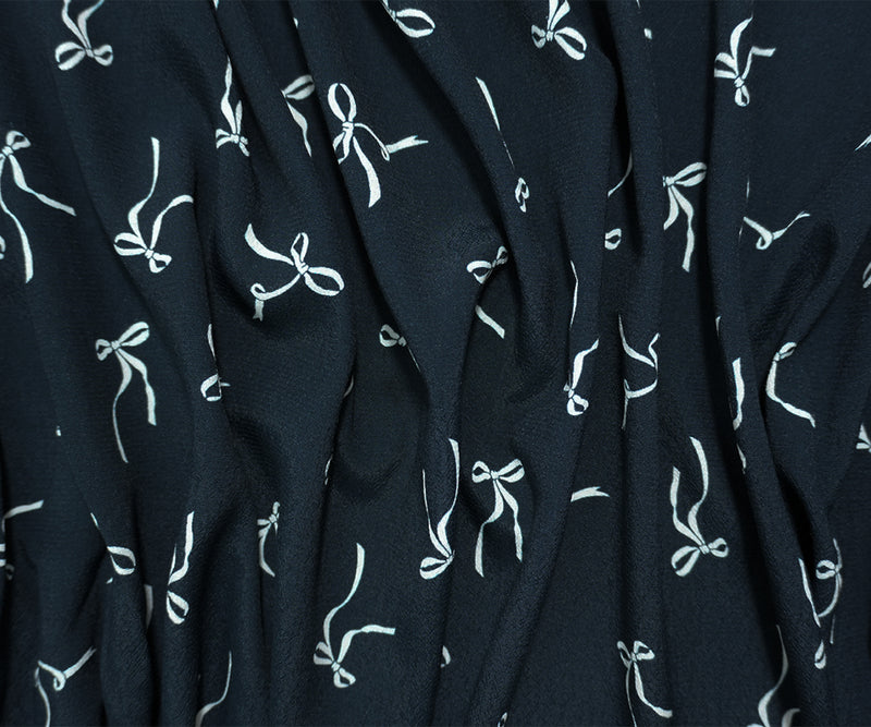 Deep Navy-White Famous Designer Viscose Bow Crepe Faille Fabric