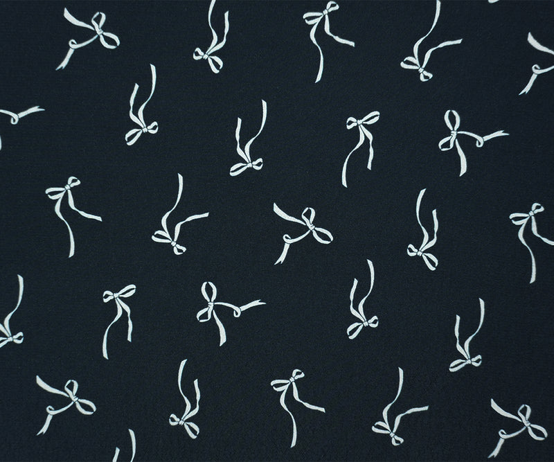 Deep Navy-White Famous Designer Viscose Bow Crepe Faille Fabric