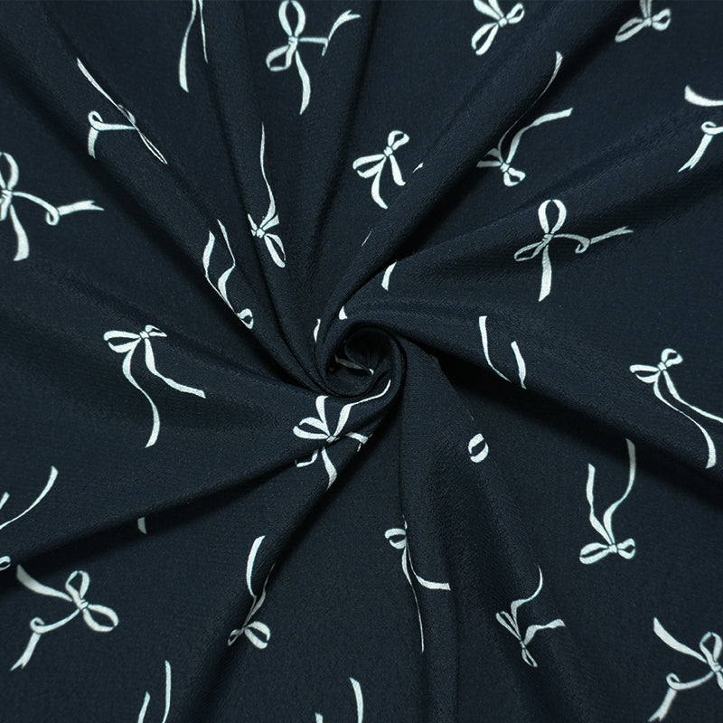 Deep Navy-White Famous Designer Viscose Bow Crepe Faille Fabric