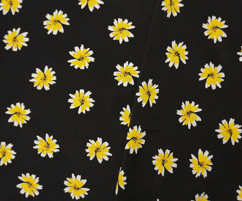 Black-Yellow Famous Designer Viscose Floral Challis Woven Fabric
