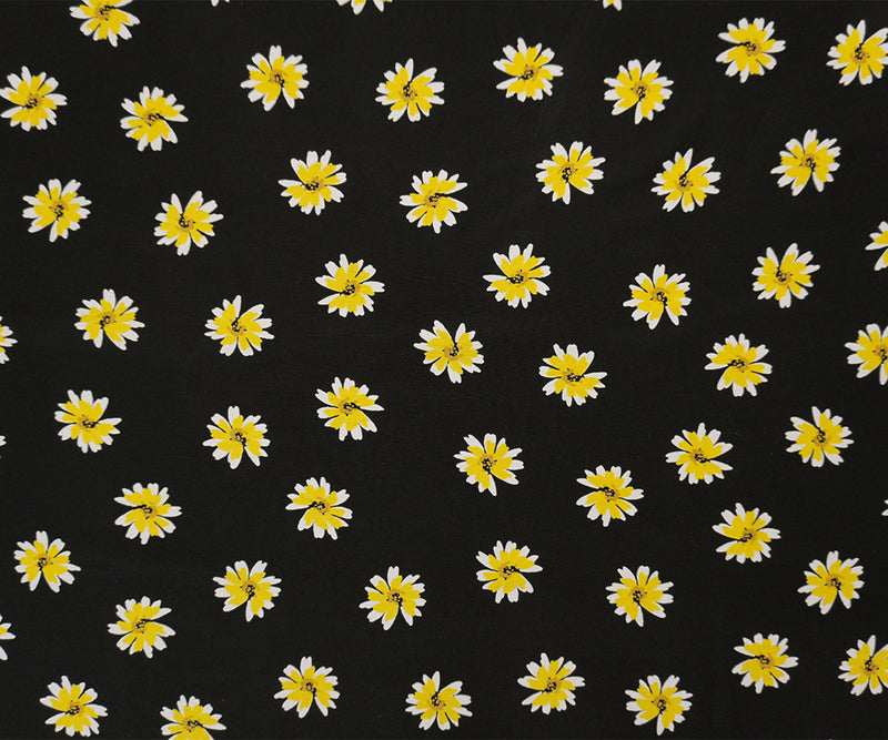 Black-Yellow Famous Designer Viscose Floral Challis Woven Fabric