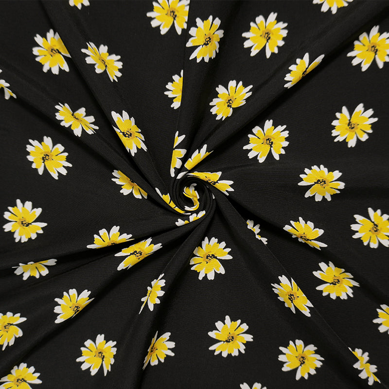 Black-Yellow Famous Designer Viscose Floral Challis Woven Fabric