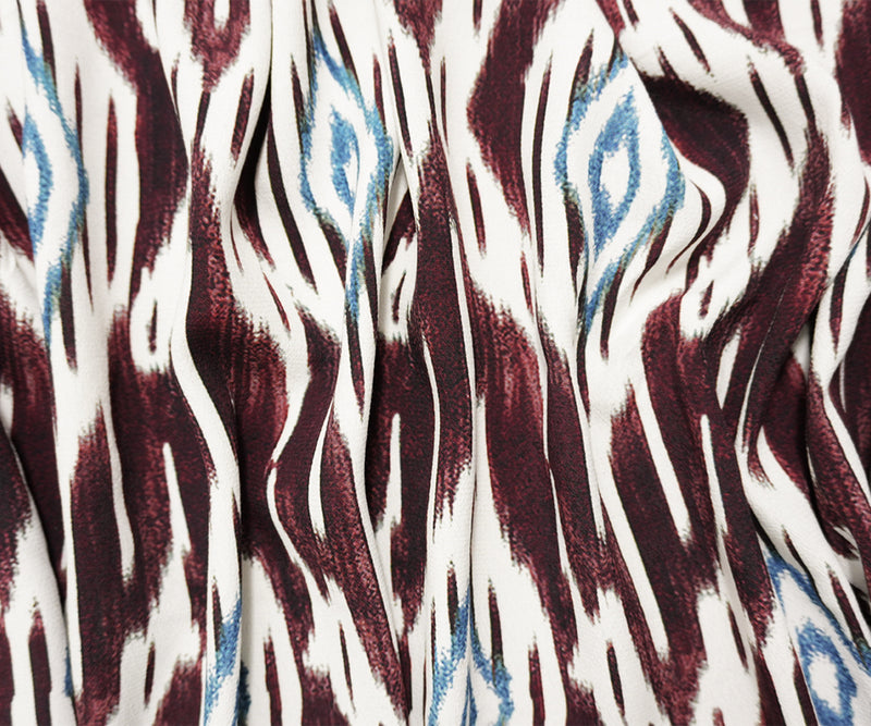 Red-Multi Famous Designer Viscose Ikat Crepe Faille Woven Fabric